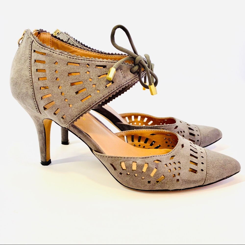 Metaphor Radiant Grey Heels Faux Suede Front Bow - Picture 2 of 9